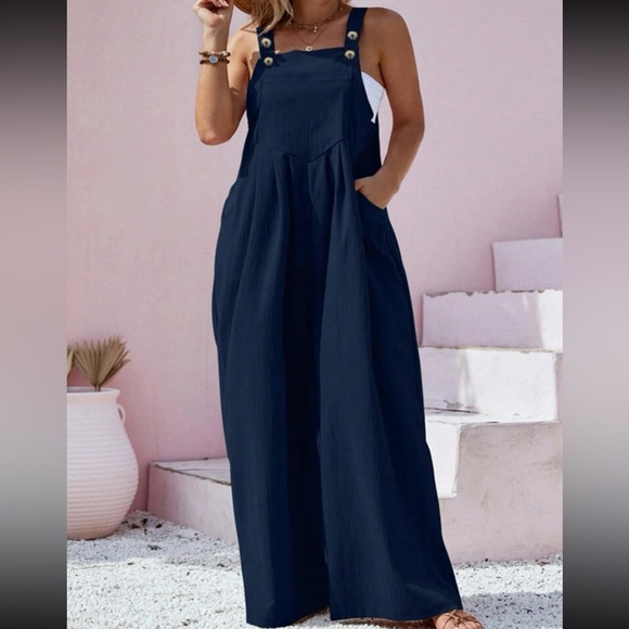 Plus size navy blue overall jumpsuit - Picture 3 of 14